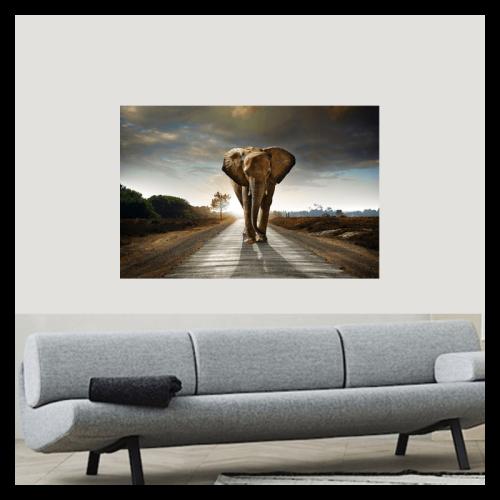 Πίνακας σε καμβά elephant on the road 105x70 Τελαρωμένος καμβάς σε ξύλο με πάχος 2cm