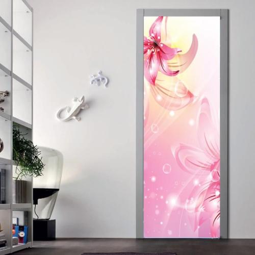 Αυτοκόλλητα πόρτας Μπουκέτο με Ροζ Λουλούδια 80x220 Αυτοκόλλητα πόρτας