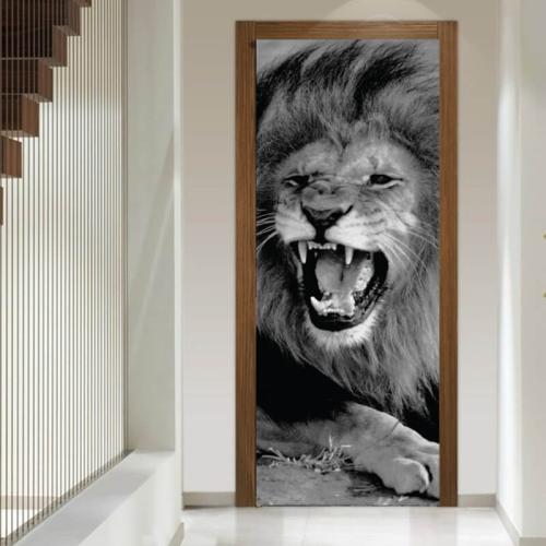 Αυτοκόλλητα πόρτας Άγριο Λιοντάρι 95x220 Αυτοκόλλητα πόρτας