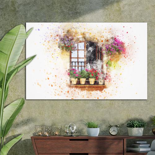 Πίνακας σε καμβά balcony water colour art 47x30 Τελαρωμένος καμβάς σε ξύλο με πάχος 2cm