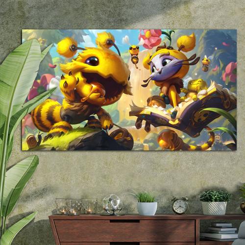 Πίνακας σε καμβά με Bee kog maw Yuumi bee maw yuubee league of legends Art 70x40 Τελαρωμένος καμβάς σε ξύλο με πάχος 2cm