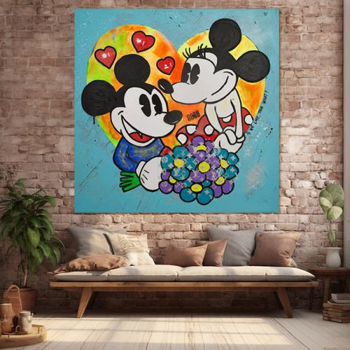 MICKEY AND MINNIE LOVE 65X65 Τελαρωμένος καμβάς σε ξύλο με πάχος 2cm