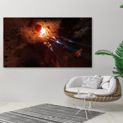 Πίνακας σε καμβά Διαστημόπλοιο Ανάμεσα σε Αστεροειδείς 89x50 Τελαρωμένος καμβάς σε ξύλο με πάχος 2cm