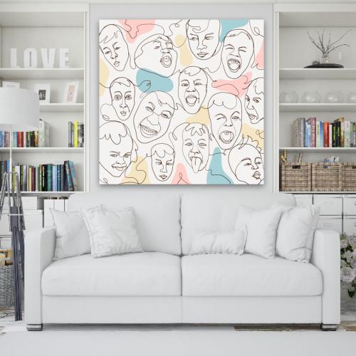 Πίνακας σε καμβά Line Art Funny Faces 60x60 Τελαρωμένος καμβάς σε ξύλο με πάχος 2cm