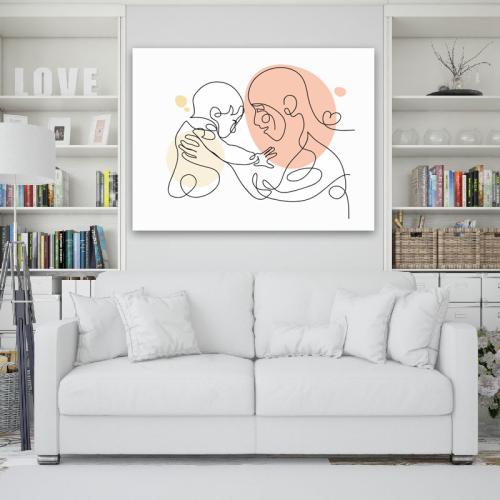 Πίνακας σε καμβά Line Art Mother and Baby 120x90 Τελαρωμένος καμβάς σε ξύλο με πάχος 2cm