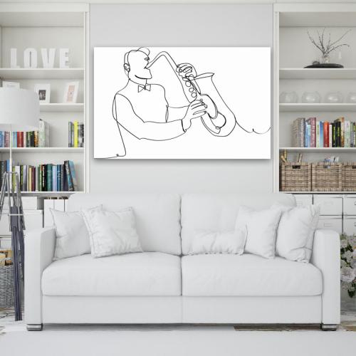 Πίνακας σε καμβά Line Art Saxophone Player 94x60 Τελαρωμένος καμβάς σε ξύλο με πάχος 2cm