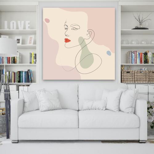 Πίνακας σε καμβά Line Art Simple Woman 110x110 Τελαρωμένος καμβάς σε ξύλο με πάχος 2cm