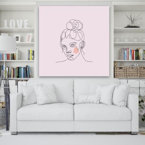 Πίνακας σε καμβά Line Art Woman in Pink 110x110 Τελαρωμένος καμβάς σε ξύλο με πάχος 2cm