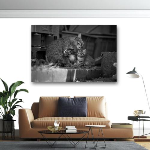 Πίνακας σε καμβά Γάτα και γατάκια 210x315 Τελαρωμένος καμβάς σε ξύλο με πάχος 2cm