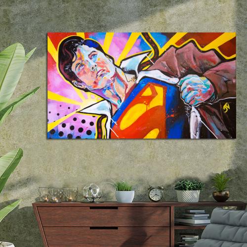 Πίνακας σε καμβά Pop Art Superman 170x95 Τελαρωμένος καμβάς σε ξύλο με πάχος 2cm