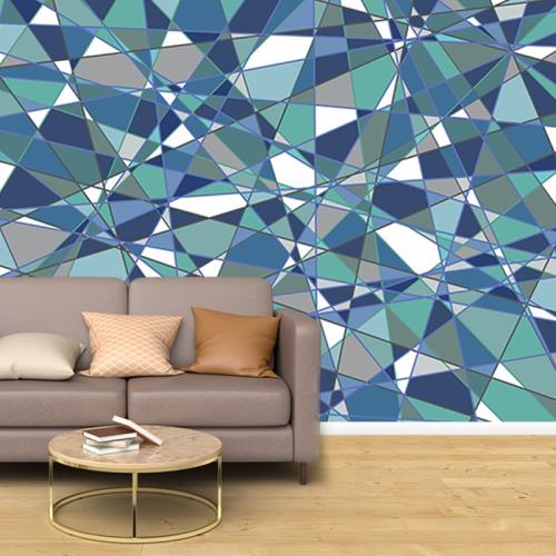 Ταπετσαρία τοίχου Abstract blue and bluegreen triangles 360x180 Βινύλιο