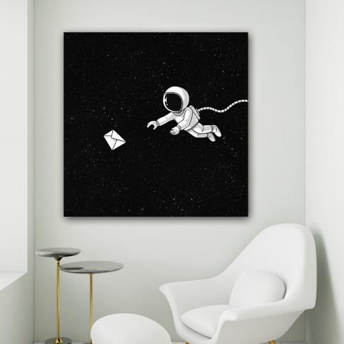 Πίνακας σε καμβά Αστροναύτης και Γράμμα 60x60 Τελαρωμένος καμβάς σε ξύλο με πάχος 2cm
