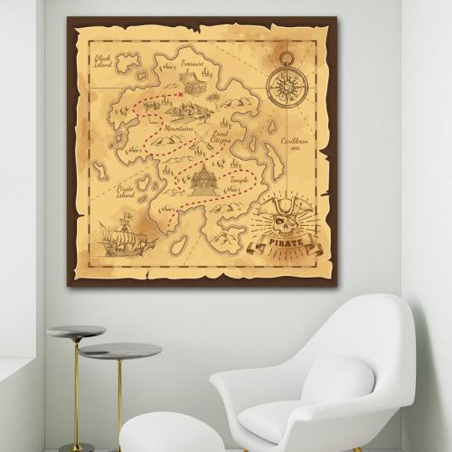 Πίνακας σε καμβά Χάρτης Θησαυρού 110x110 Τελαρωμένος καμβάς σε ξύλο με πάχος 2cm