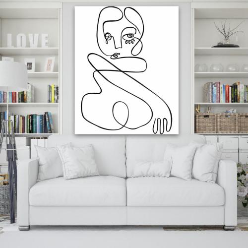 Πίνακας σε καμβά Line Art Crying Woman 80x98 Τελαρωμένος καμβάς σε ξύλο με πάχος 2cm