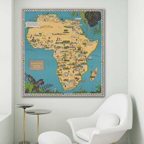 Πίνακας σε καμβά Ρετρό Χάρτης Αφρική 90x96 Τελαρωμένος καμβάς σε ξύλο με πάχος 2cm