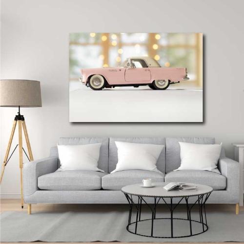 Πίνακας σε καμβα Vintage pink car 75x50 Τελαρωμένος καμβάς σε ξύλο με πάχος 2cm