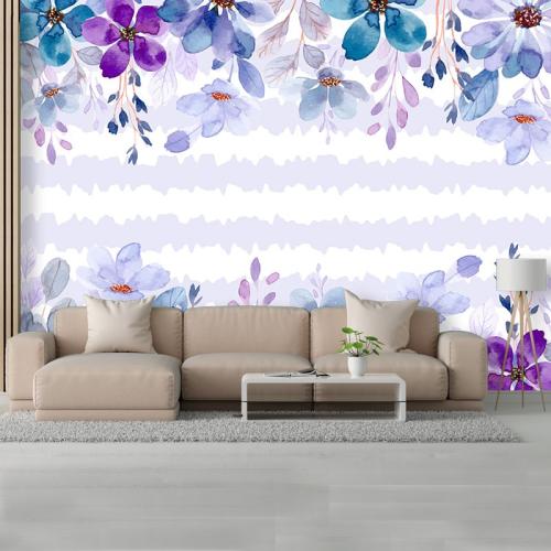 Ταπετσαρία τοίχου Blue purple flower 240x160 Ύφασμα