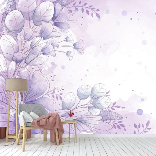 Ταπετσαρία τοίχου Purple floral 285x190 Ύφασμα