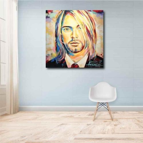 Πίνακας σε καμβά Kurt Cobain - Nirvana 90x90 Τελαρωμένος καμβάς σε ξύλο με πάχος 2cm
