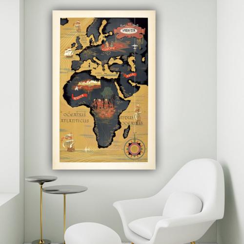 Πίνακας σε καμβά Ζωγραφικός Παγκόσμιος Χάρτης 80x123 Τελαρωμένος καμβάς σε ξύλο με πάχος 2cm