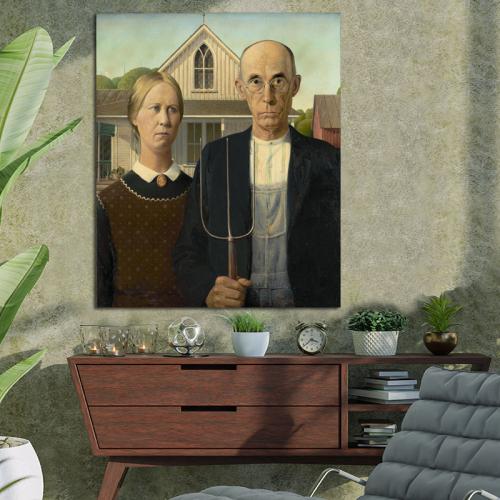 Πίνακας του Grant Wood-American Gothic 120x144 Τελαρωμένος καμβάς σε ξύλο με πάχος 2cm