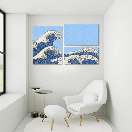 Τρίπτυχος πίνακας The great wave - Hokusai 200x120 Τελαρωμένος καμβάς σε ξύλο με πάχος 2cm