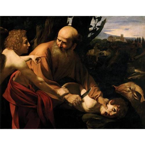 Πίνακας σε καμβά Caravaggio - Sacrifice of Isaac 130x100 Τελαρωμένος καμβάς σε ξύλο με πάχος 2cm