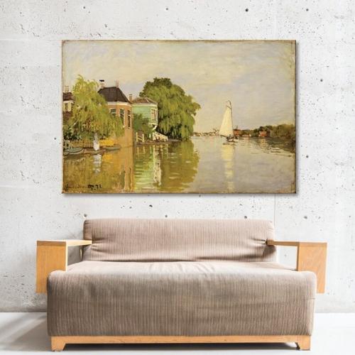 Πίνακας σε καμβά Claude Monet - Houses on the Achterzaan 107x70 Τελαρωμένος καμβάς σε ξύλο με πάχος 2cm