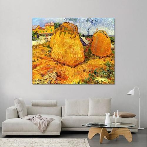 Πίνακας σε καμβά Van Gogh - Haystacks in Provence 75x60 Τελαρωμένος καμβάς σε ξύλο με πάχος 2cm