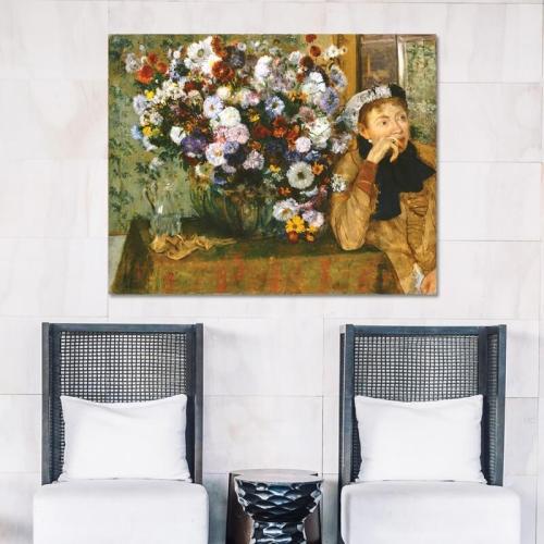 Πίνακας σε καμβά Degas - A Woman Seated beside a Vase of Flowers 51x40 Τελαρωμένος καμβάς σε ξύλο με πάχος 2cm