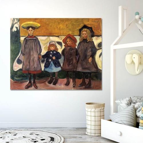 Πίνακας σε καμβά Edvard Munch - Four Girls in Åsgårdstrand 39x30 Τελαρωμένος καμβάς σε ξύλο με πάχος 2cm