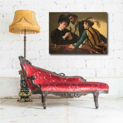 Πίνακας σε καμβά Caravaggio - The Cardsharps 126x90 Τελαρωμένος καμβάς σε ξύλο με πάχος 2cm