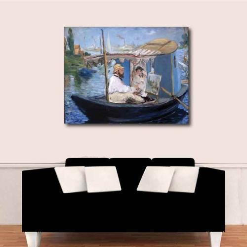 Πίνακας σε καμβά Edouard Manet - Monet works in boat(1874) 90x70 Τελαρωμένος καμβάς σε ξύλο με πάχος 2cm