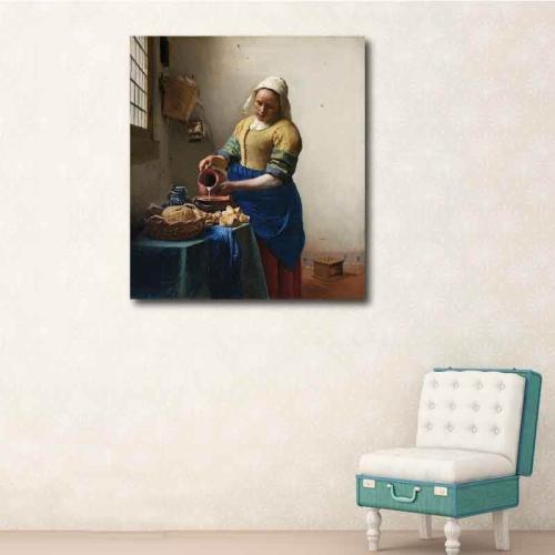 Πίνακας σε καμβά Johannes Vermeer - The Milkmaid - 1658 100x113 Τελαρωμένος καμβάς σε ξύλο με πάχος 2cm