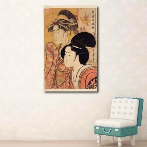 Πίνακας σε καμβά Kitagawa Utamaro - Two Beauties with Bamboo(1800) 110x177 Τελαρωμένος καμβάς σε ξύλο με πάχος 2cm
