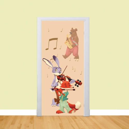 Aυτοκόλλητα πόρτας Ζωάκια που παίζουν Μουσική 65x200 Αυτοκόλλητα πόρτας