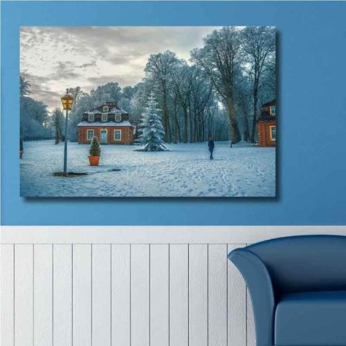 Πίνακας σε καμβά σπίτι στο χιόνι 100x150 Τελαρωμένος καμβάς σε ξύλο με πάχος 2cm