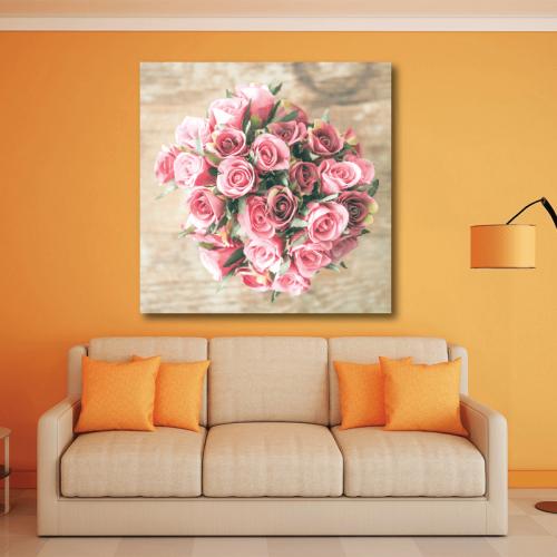 Πίνακας σε καμβά vintage ροζ τριαντάφυλλα 100x100 Τελαρωμένος καμβάς σε ξύλο με πάχος 2cm