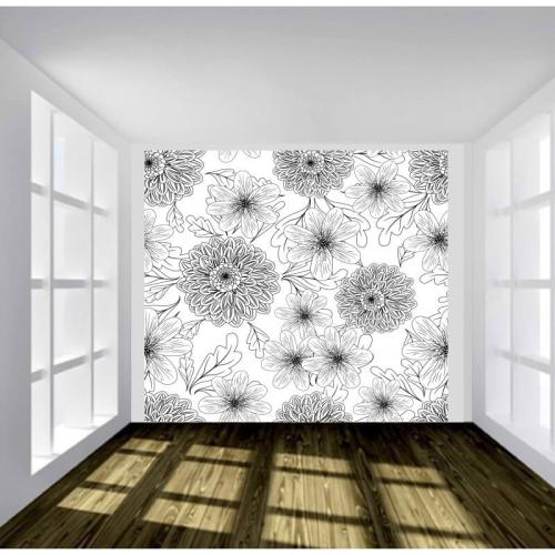 Ταπετσαρία τοίχου Ασπρόμαυρα λουλούδια 260x260 Βινύλιο