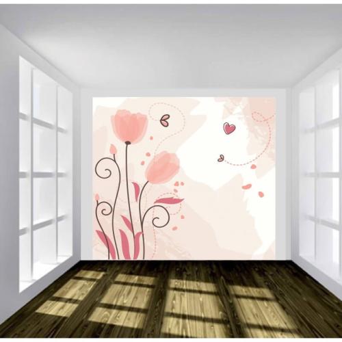 Ταπετσαρία τοίχου Ροζ σχέδιο με λουλούδια 140x140 Ύφασμα