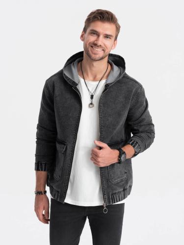 Ombre Men's denim jacket katana with cargo pockets and hood