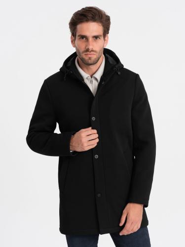 Ombre Men's insulated coat with hood and concealed zipper - black