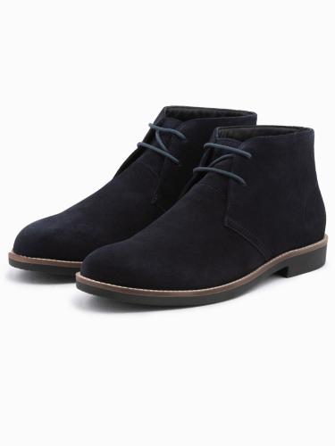 Ombre Men's leather tied ankle boots - navy blue