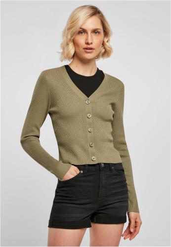 Women's khaki cardigan with short rib knit