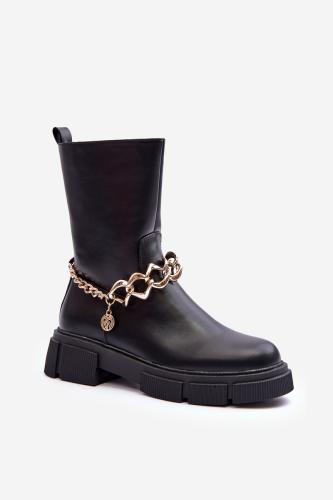 Leather boots with black Pugen chain
