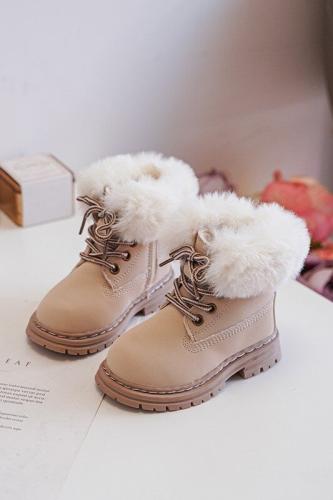 Children's Trapper shoes with zipper and fur, Beige Gerande