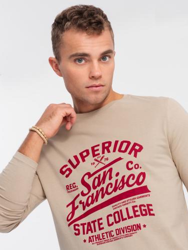 Ombre Men's long sleeve collegiate print t-shirt - sand