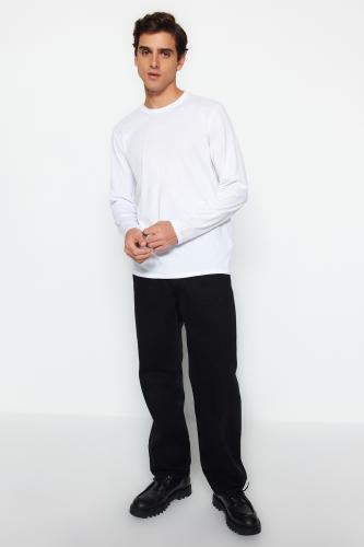 Trendyol White Men's Basic Regular/Regular Cut, Crew Neck Long Sleeved, 100% Cotton T-Shirt.
