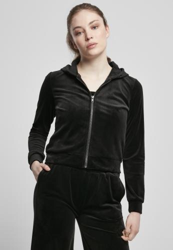 Women's short velvet hoodie with zipper, black