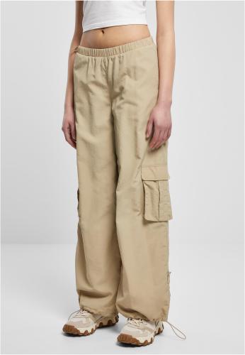 Ladies Wide Crinkle Nylon Cargo Pants Concrete